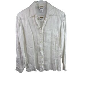 Talbots Irish Linen 2 Piece Shirt Tank Set Womens 4 White Button Front Blouse